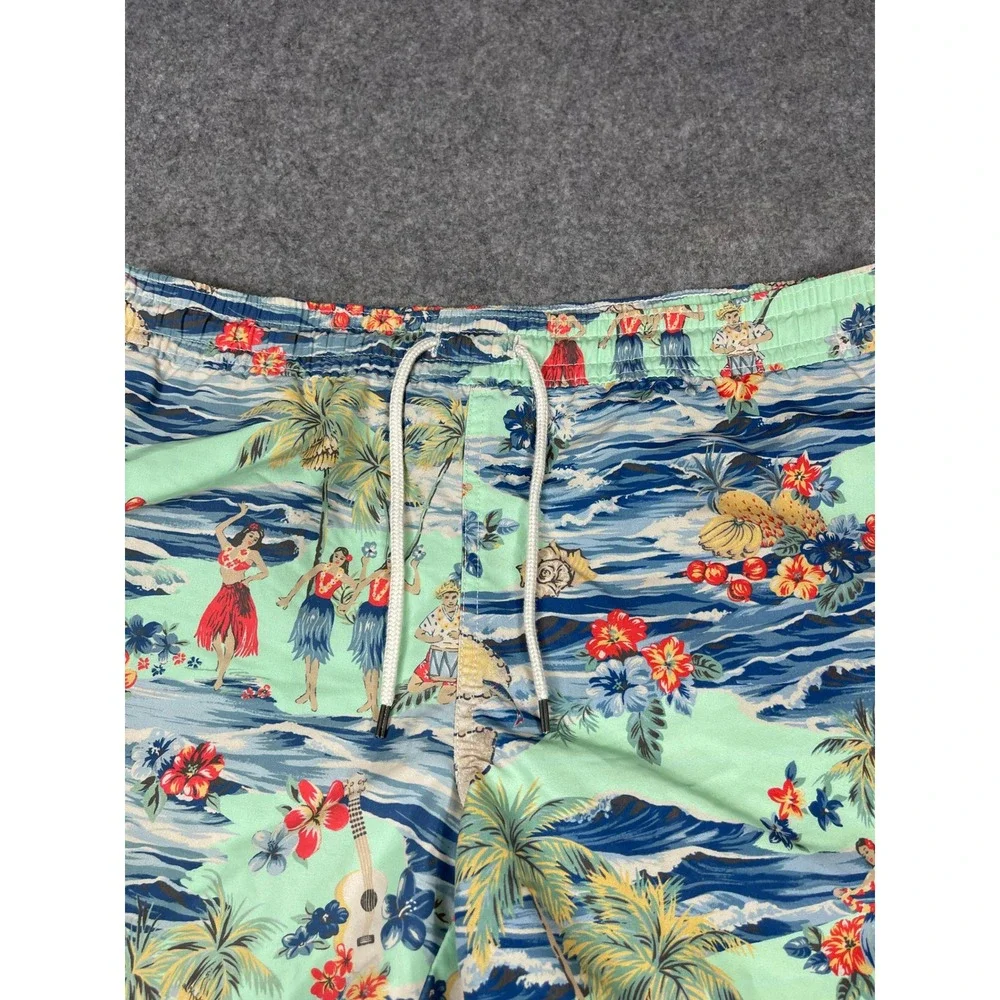 Polo Ralph Lauren Hawaiian Hula Scenic Print Swim Trunks Green Mens Small 6